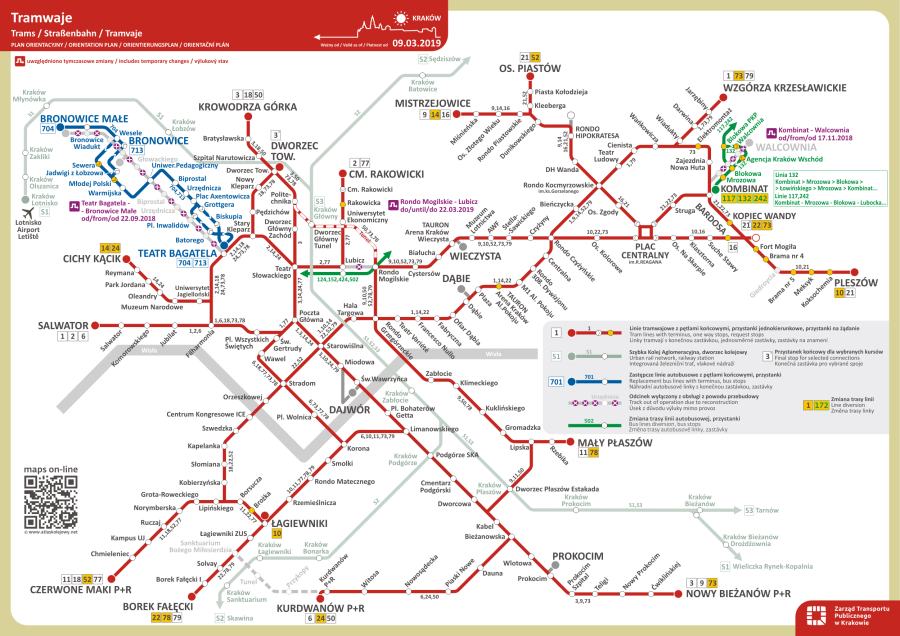 Plan orientacyjny linii tramwajowych.