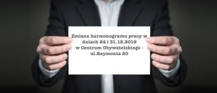 Zmiana harmonogramu pracy Centrum Obywatelskiego - ul.Reymonta 20