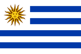 Flaga Urugwaju - poziome biało-niebieskie pasy, wizerunek słońca w lewym górnym rogu