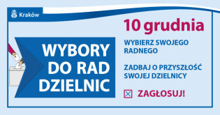 Plakat przedstawiający informację o wyborach do Rad Dzielnic Miasta Krakowa 