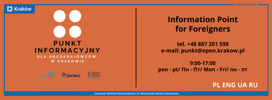 Punkt Informacyjny dla Obcokrajowców w Krakowie baner 2024 2025