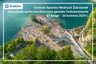 Widok z lotu ptaka plaży na Zakrzówku wraz z Centrum Sportów Wodnych