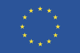 Grafika przedstawia flagę unijną: 12 żółtych gwiazdek na niebieskim tle.