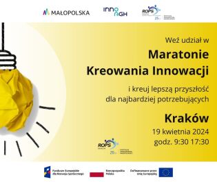 Grafika przedstawia zaproszenia na Maraton Kreowania Innowacji w Krakowie