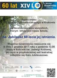 Obchody Jubileuszu 60-lecia XIV Liceum Ogólnokształcącego im. Mikołaja Kopernika w Krakowie
