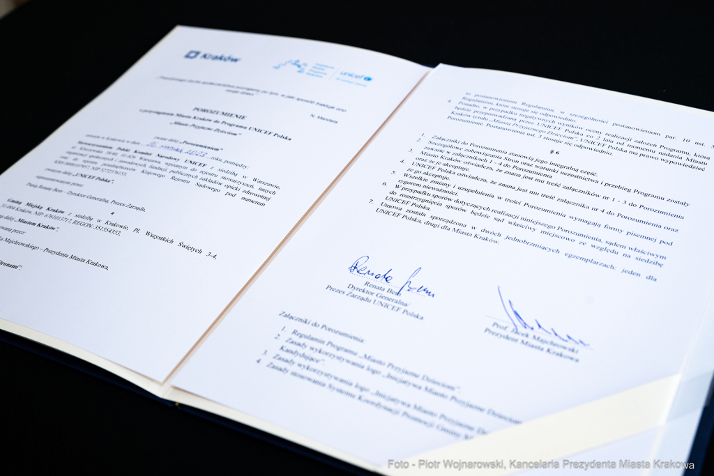 UNICEF, Majchrowski, Bem, Miasto przyjazne  dzieciom, umowa, podpisanie  Autor: P. Wojnarowski