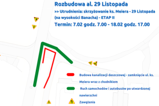 Rozbudowa al. 29 Listopada: drugi etap prac przy ul. Meiera