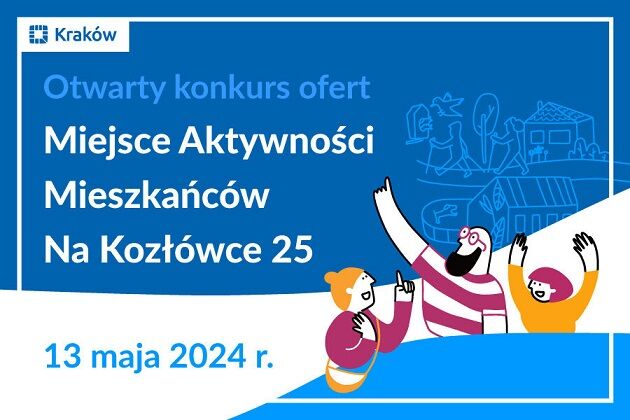 Grafika przedstawia informację o otwartym konkursie ofert pod nazwą Miejsce Aktywności Mieszkańców Na Kozłówce 25.