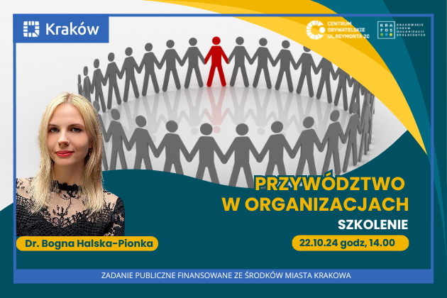 Grafika przedstawia zaproszenie do wzięcia udziału w szkoleniu pod nazwą Przywództwo w organizacjach – Motywowanie, delegowanie czy zarządzanie?