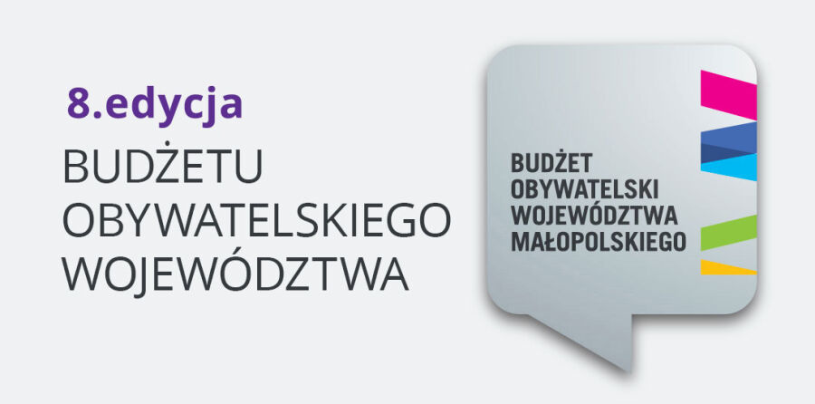 Na grafice widnieje informacja o 8 edycji Budżetu Obywatelskiego Województwa Małopolskiego
