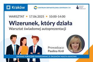 Na grafice widzimy zdjęcie kobiety, która poprowadzi szkolenie pod tytułem „Wizerunek, który działa