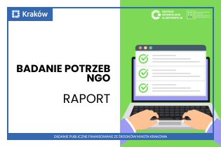 Na grafice widzimy ręce które pracują przy komputerze oraz informacje o Badaniu potrzeb NGO