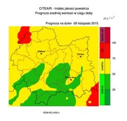 PM10 prognoza poniedzialek