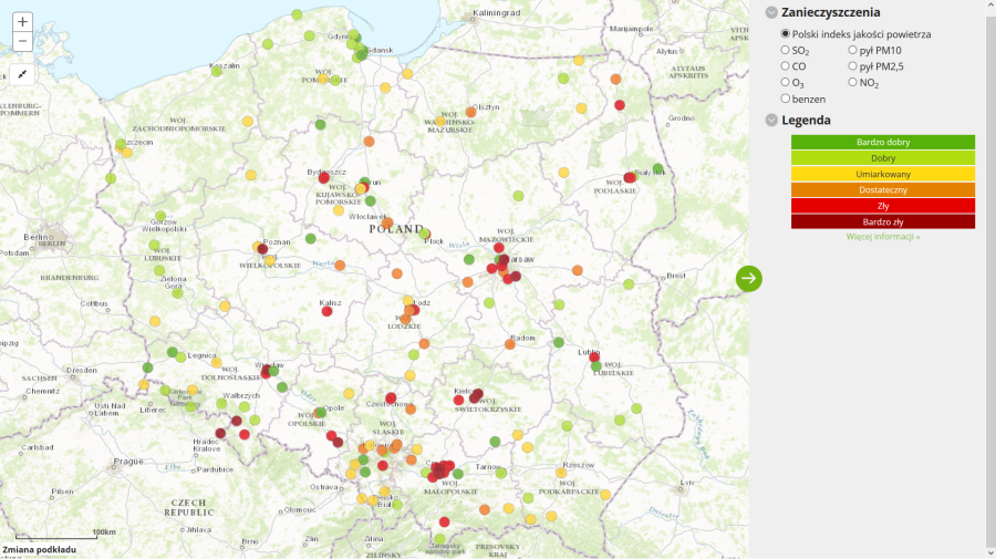 Stan jakości powietrza w Polsce (piątek, godz. 06:00-07:00)