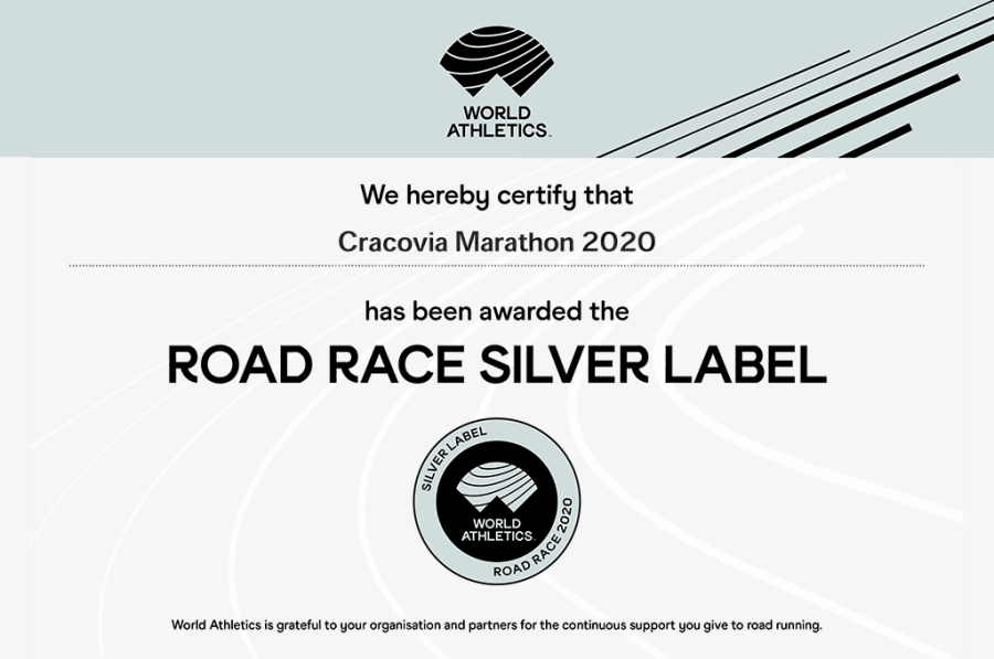 Cracovia Maraton 2020 WA silver label certyfikat