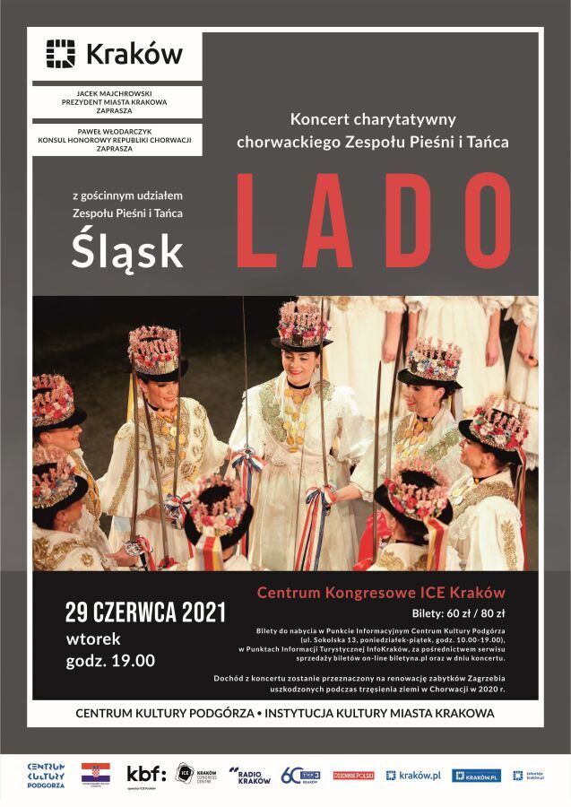 plakat koncertu charytatywnego chorwackiego zespołu folklorystycznego LADO