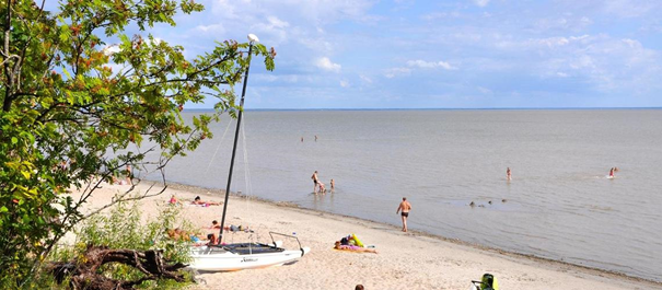 Plaże Estonii - widok na płytkie morze i plażę z jasnym piaskiem
