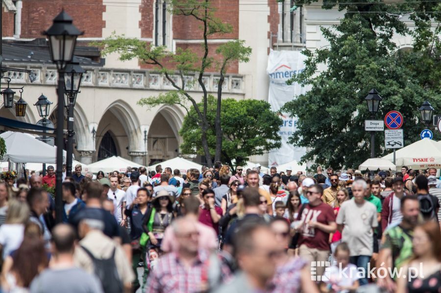 Turyści na Rynku Głównym w Krakowie