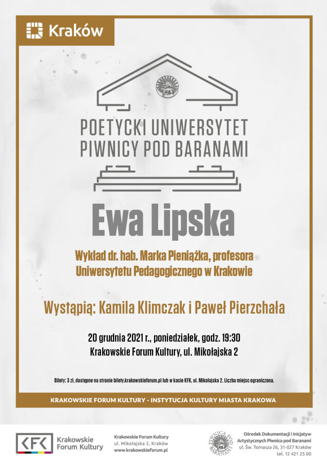 Poetycki Uniwersytet Piwnicy pod Baranami: Ewa Lipska