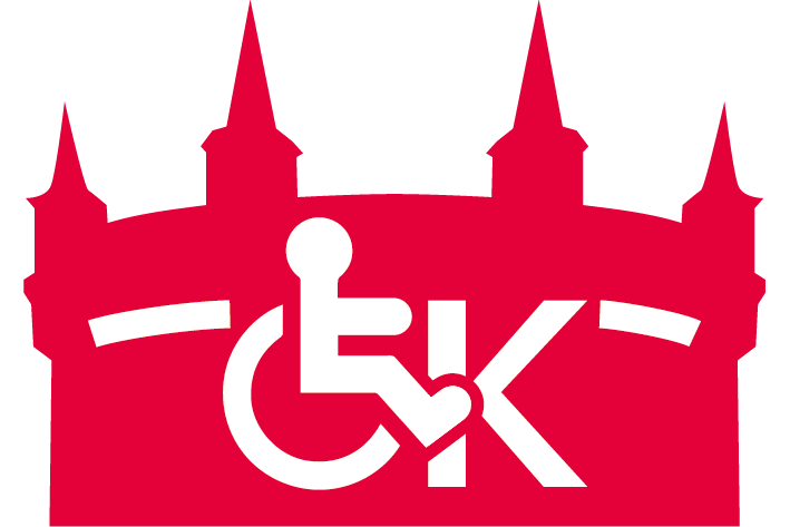 Grafika przedstawia obrys barbakanu wraz z znakiem osoby z niepełnosprawnościami