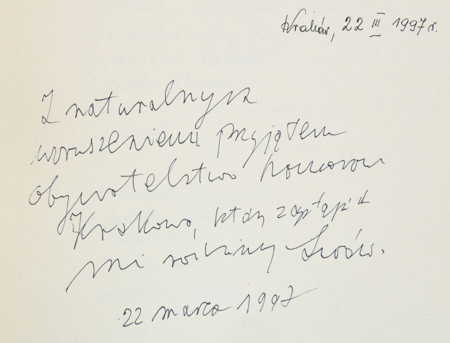 Wpis Stanisława Lema w Księdze Pamiątkowej Krakowa