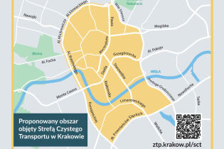 Granice proponowanej Strefy Czystego Transportu w Krakowie