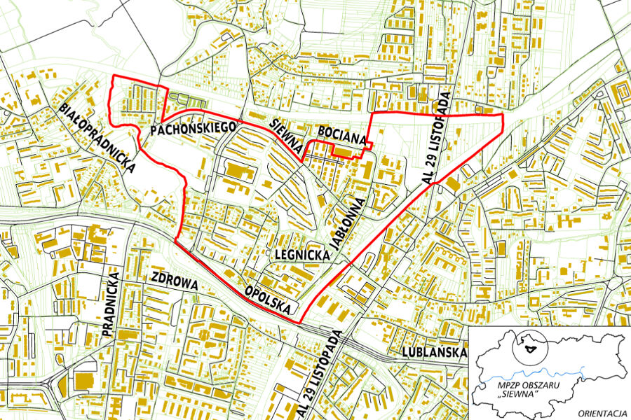 Granice miejscowego planu zagospodarowania przestrzennego obszaru „SIEWNA”