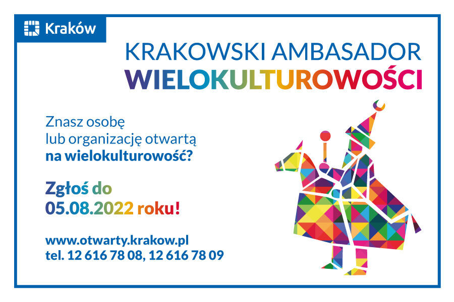 logo Krakowski Ambasador Wielokulturowości wielobarwny witrażowy  lajkonik
