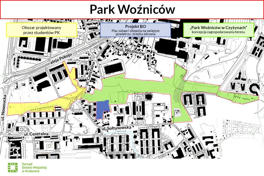 Mapka z lokalizacją Parku Woźniców