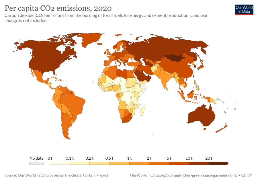 Emisje CO2 na mieszkańca w 2020 r.