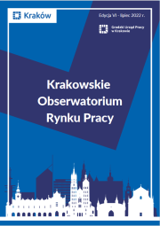 Piękna i sugestywna wpisana w barwy miejskie okładka VI raportu Krakowskie Obserwatorium Rynku Pracy.