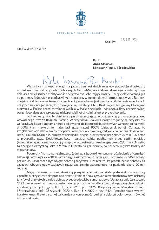 Pismo do Ministerstwa Klimatu_Jacek Majchrowski_1