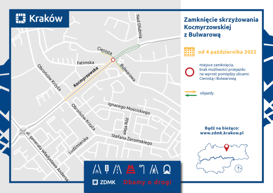 Mapka miejsca ograniczenia w ruchu/Fot. Zarząd Dróg Miasta Krakowa