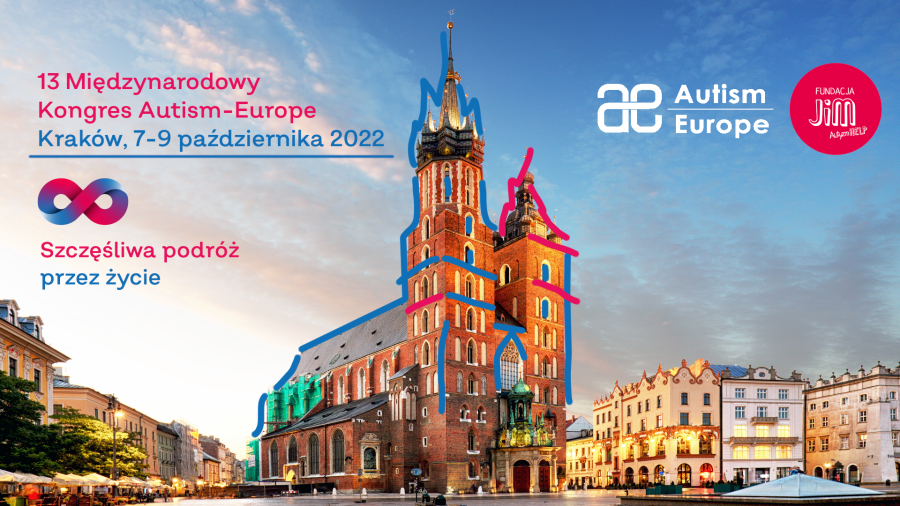 Grafika przedstawia zaproszenie na kongres autizm europe który odbędzie się w dniach 7 do 9 paździrnika w Krakowie 