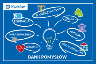 Baner przedstawiający ilustrację do akcji Bank Pomysłów. Miejsko niebieski.. Fot. UMK
