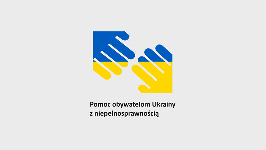 Grafika przedstawia dłonie w barwach flagi ukrainy