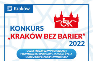 ulotka promująca konkurs Kraków bez barier z logo konkursu i data 2022