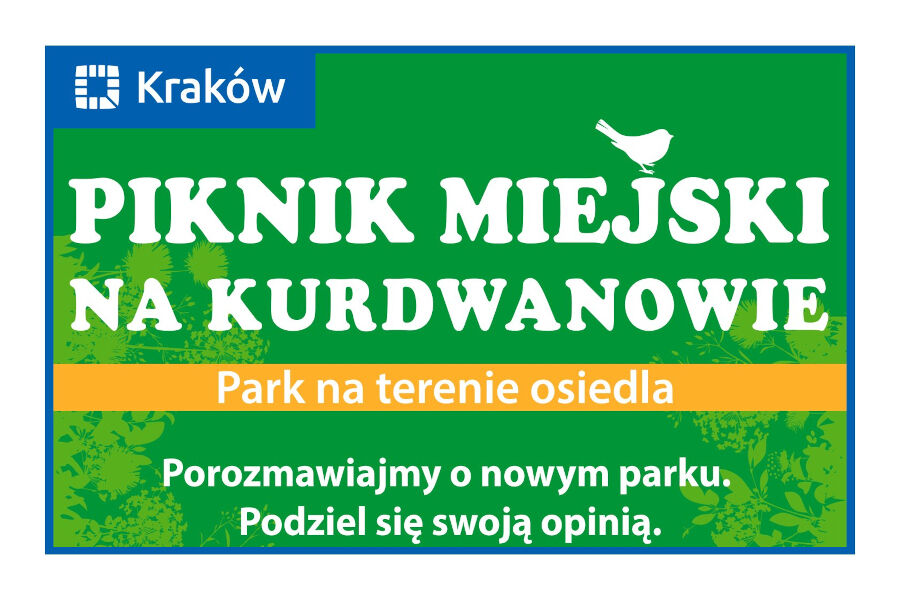 Rysunek przedstawiający zarys roślin i sylwetki ptaka oraz napis: Piknik miejski w Parku Kurdwanowie
Park na terenie osiedla
Porozmawiajmy o nowym parku.
Podziel się swoją opinią.
