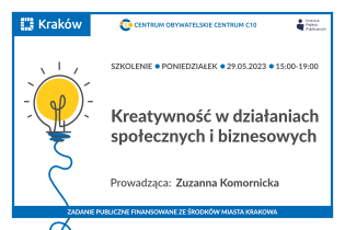 Bezpłatne szkolenie online pn. Kreatywność w działaniach społecznych i biznesowych. Fot. Centrum Obywatelskie Centrum C 10