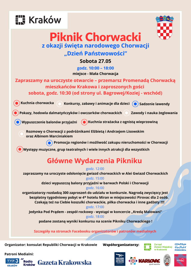 Plakat- zaproszenie na Piknik Chorwacki 2023
