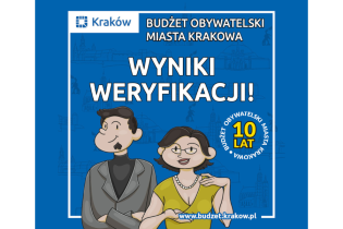 rysunek kobiety i mężczyzny na niebieskim tle z zarysami charakterystycznych budowli i zabytków krakowskich 