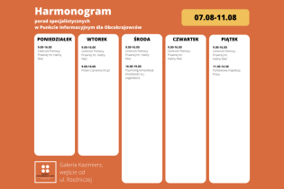 Harmonogram specjalistycznych porad w Punkcie Informacyjnym dla Obcokrajowców od 07.08-11.08
