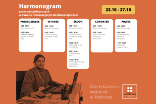 Harmonogram - Punkt Informacyjny dla Obcokrajowców w Krakowie (PIO) od 23.10 do 27.10. 