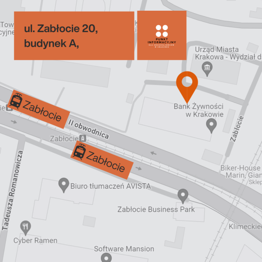 mapka - nowa siedziba Punktu informacyjnego dla Obcokrajowców w Krakowie