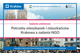Grafika przedstawia zaproszenie do wzięcia udziału w Badaniu ankietowym dotyczącym potrzeb mieszkańców i mieszkanek Krakowa