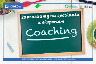 Grafika przedstawia zaproszenie na spotkanie z ekspertem Coachem.