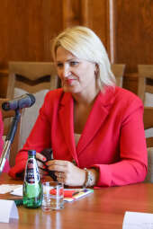 Wicemer Wilna Pani Edyta Tamošiūnaitė przemawia podczas spotkania ze stroną krakowską poświęconego edukacji.  