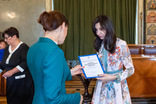 nauczyciele, nagroda, prezydenta, Korfel-Jasińska, wręczenie, nagrody, nauczyciele, Urząd Miasta 