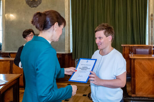 nauczyciele, nagroda, prezydenta, Korfel-Jasińska, wręczenie, nagrody, nauczyciele, Urząd Miasta 