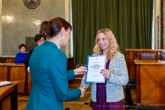 nauczyciele, nagroda, prezydenta, Korfel-Jasińska, wręczenie, nagrody, nauczyciele, Urząd Miasta 